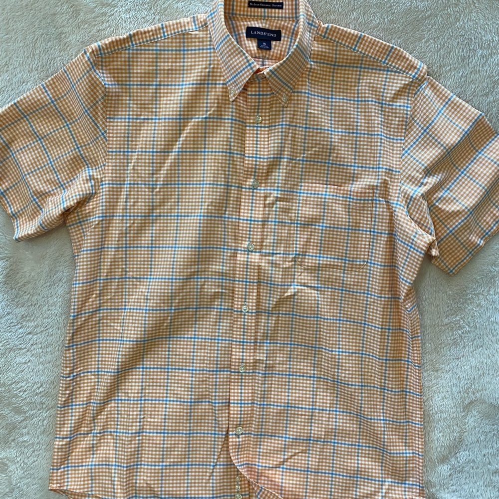 Lands’ End Men’s Short Sleeve Button Down Shirt size 16